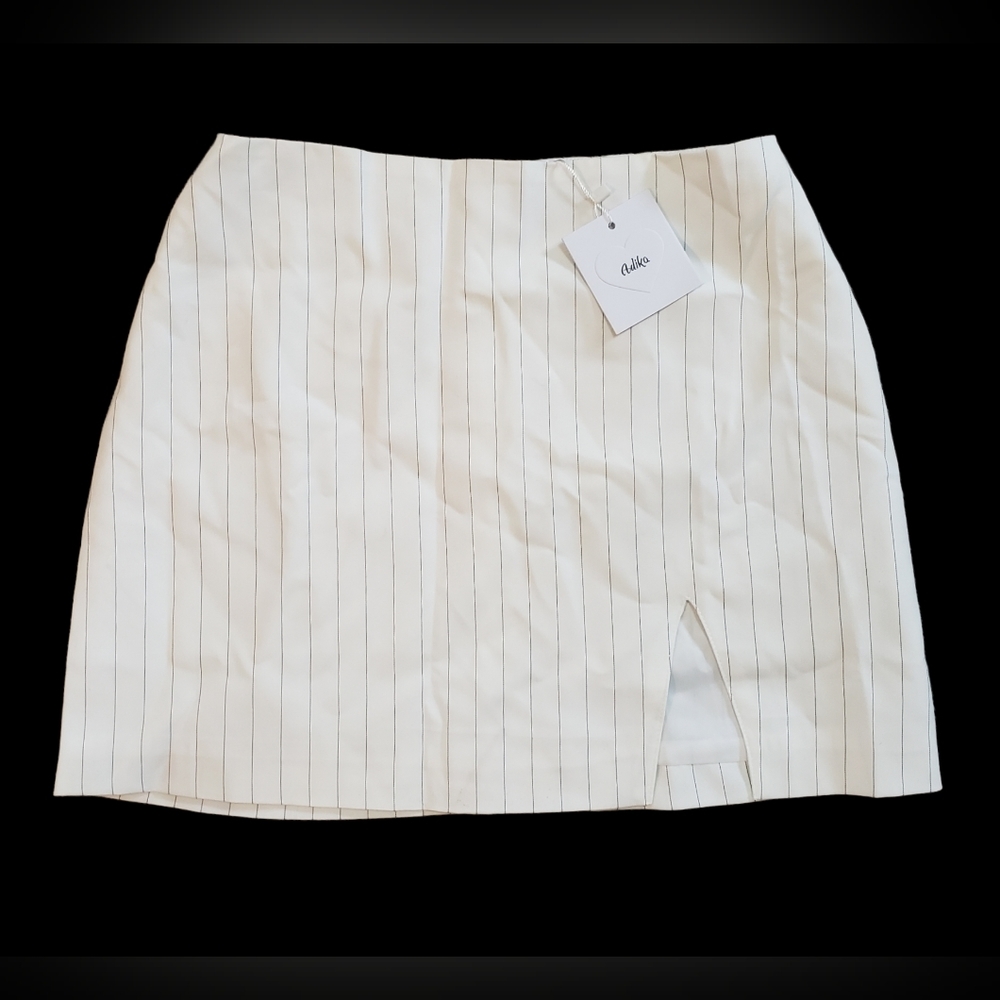 Adika Pinstripe Mini Skirt Womens S White Black Polyester Spandex